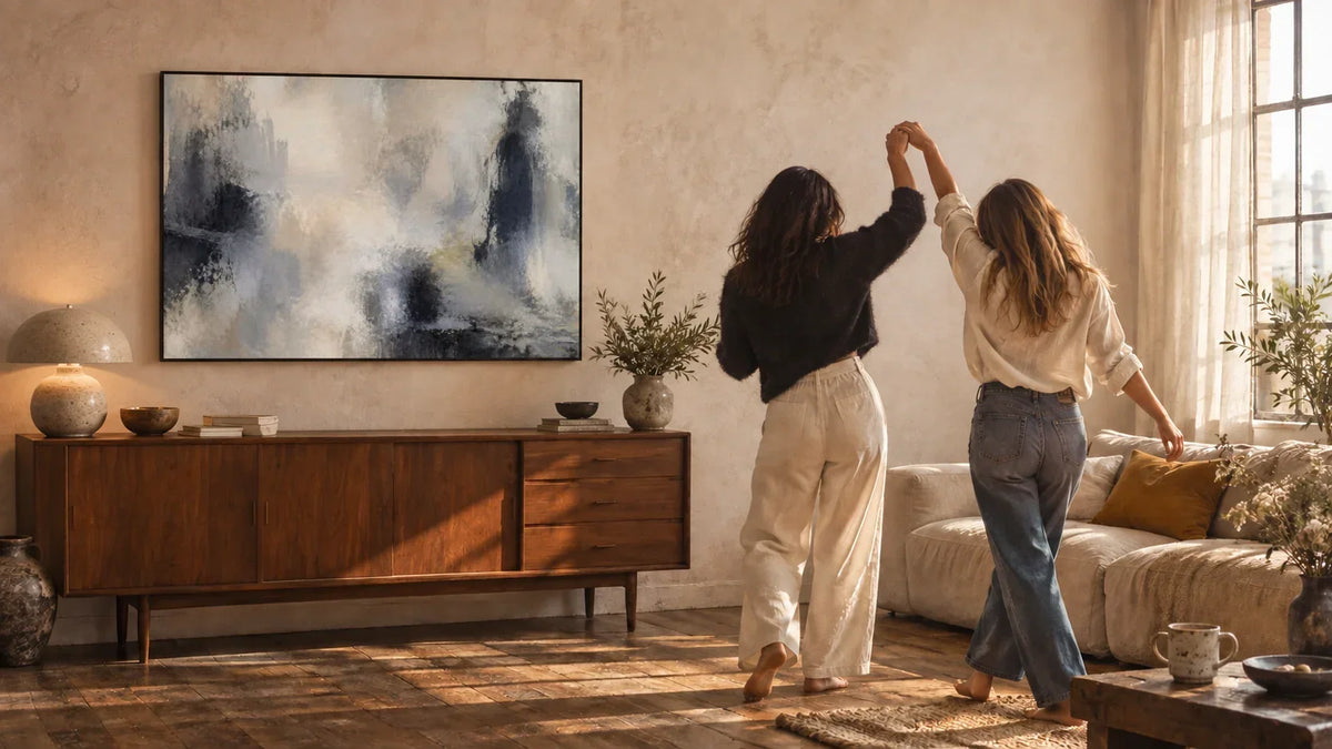 Divided Ground, a LACO contemporary print, in a sunlit loft