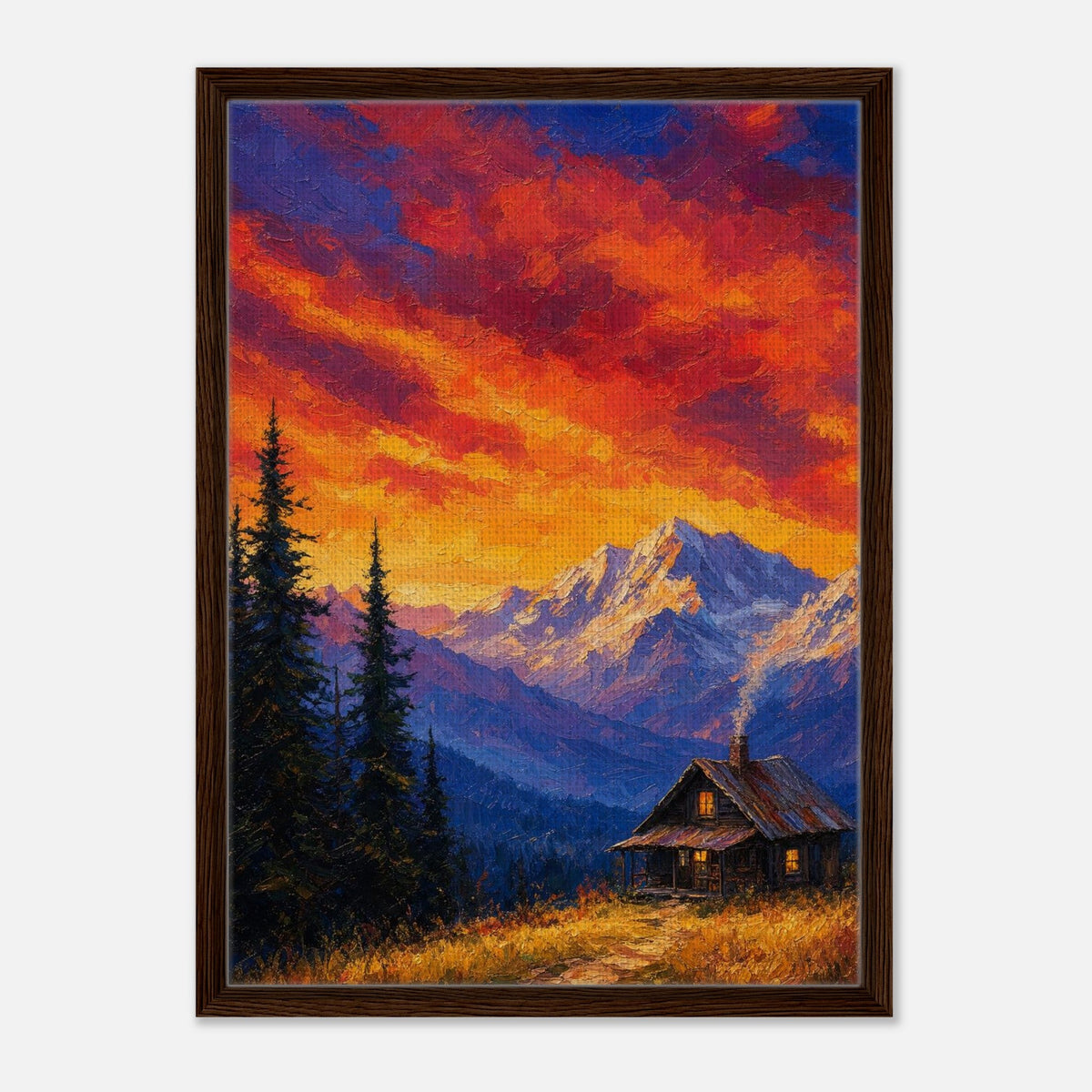 Mountain Cabin | Studio Editions Framed Canvas (Dark Wood)