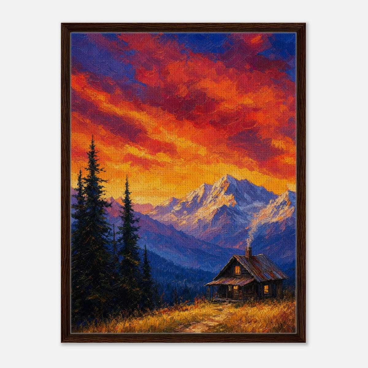 Mountain Cabin | Studio Editions Framed Canvas (Dark Wood)