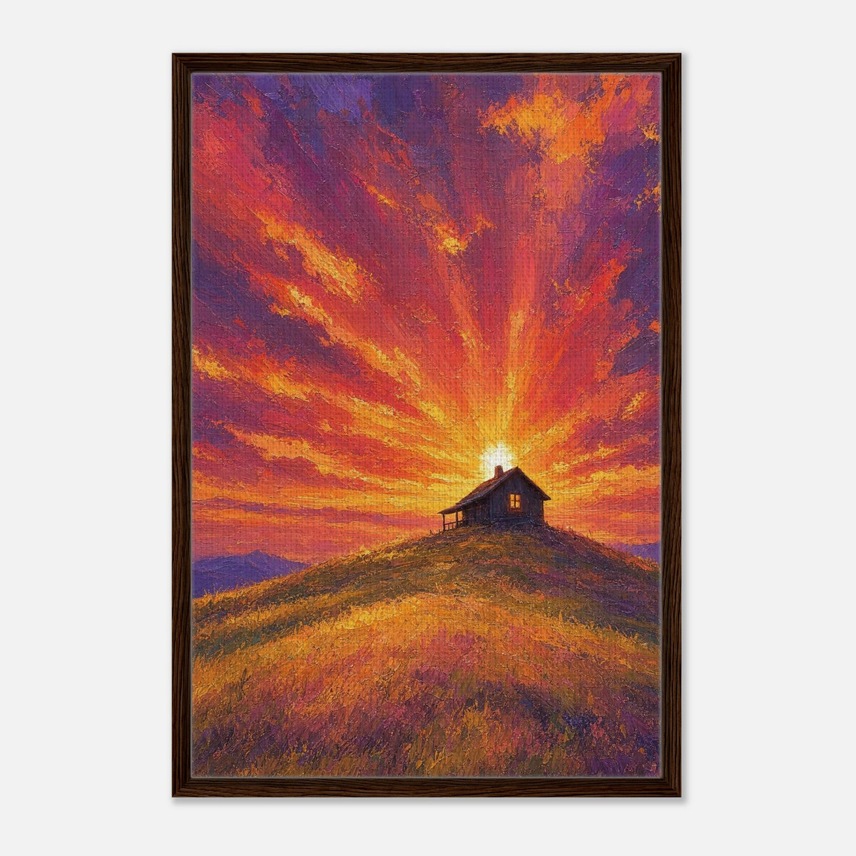 Hilltop Cabin | Studio Editions Framed Canvas (Dark Wood)