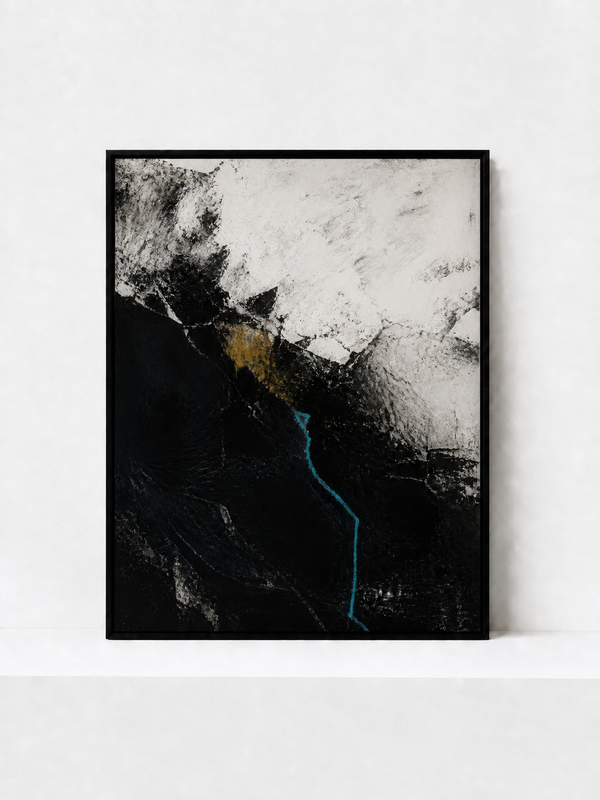 Blue Fault Framed Canvas | Black and White Abstract Wall Art