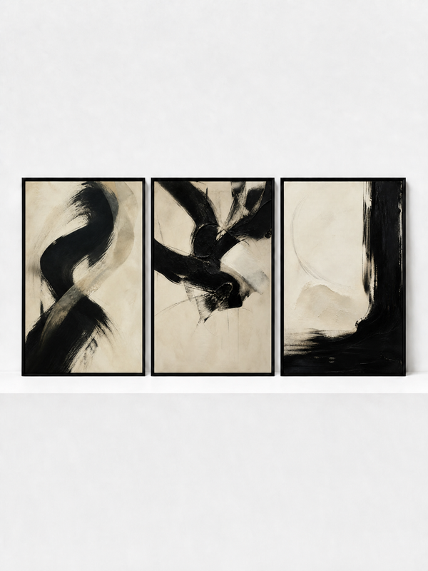 Ribbon Measure I (Left Panel) Framed Canvas | 3 Piece Abstract Wall Art