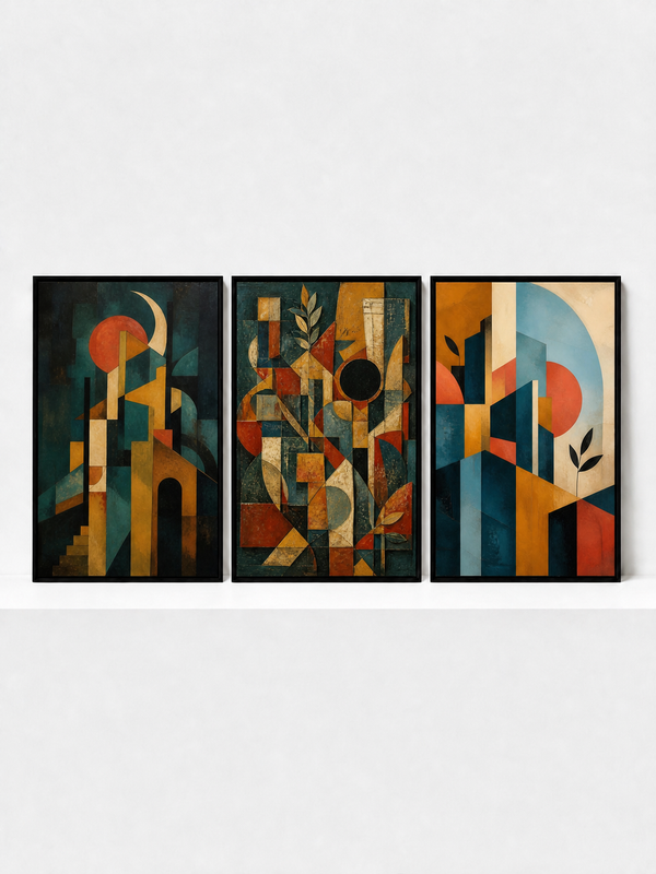 Chromatic Structure I (Left Panel) Framed Canvas | 3 Piece Abstract Wall Art
