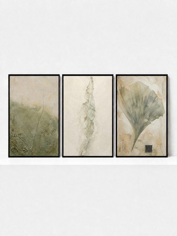 Excavated Garden II (Middle Panel) Framed Canvas | 3 Piece Abstract Wall Art