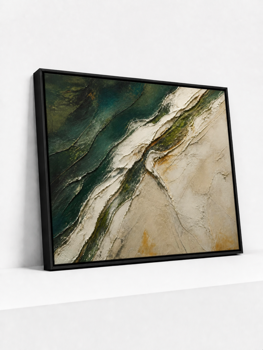 Tidal Fault Framed Canvas | Green Abstract Wall Art