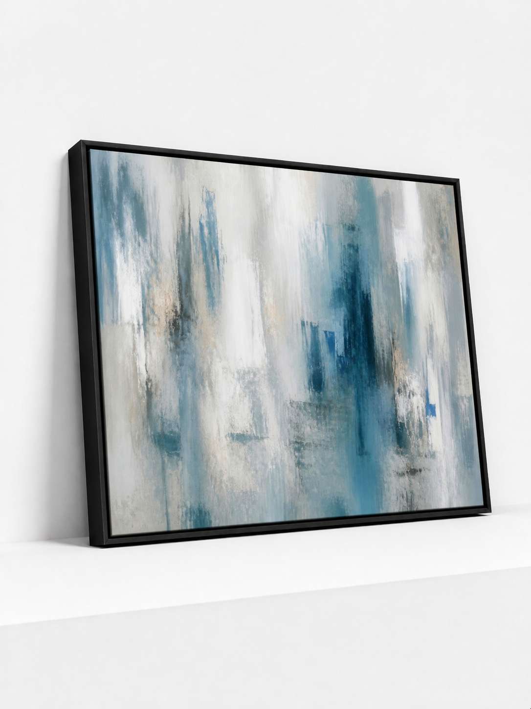 Fogged Cadence Framed Canvas | Blue Abstract Wall Art