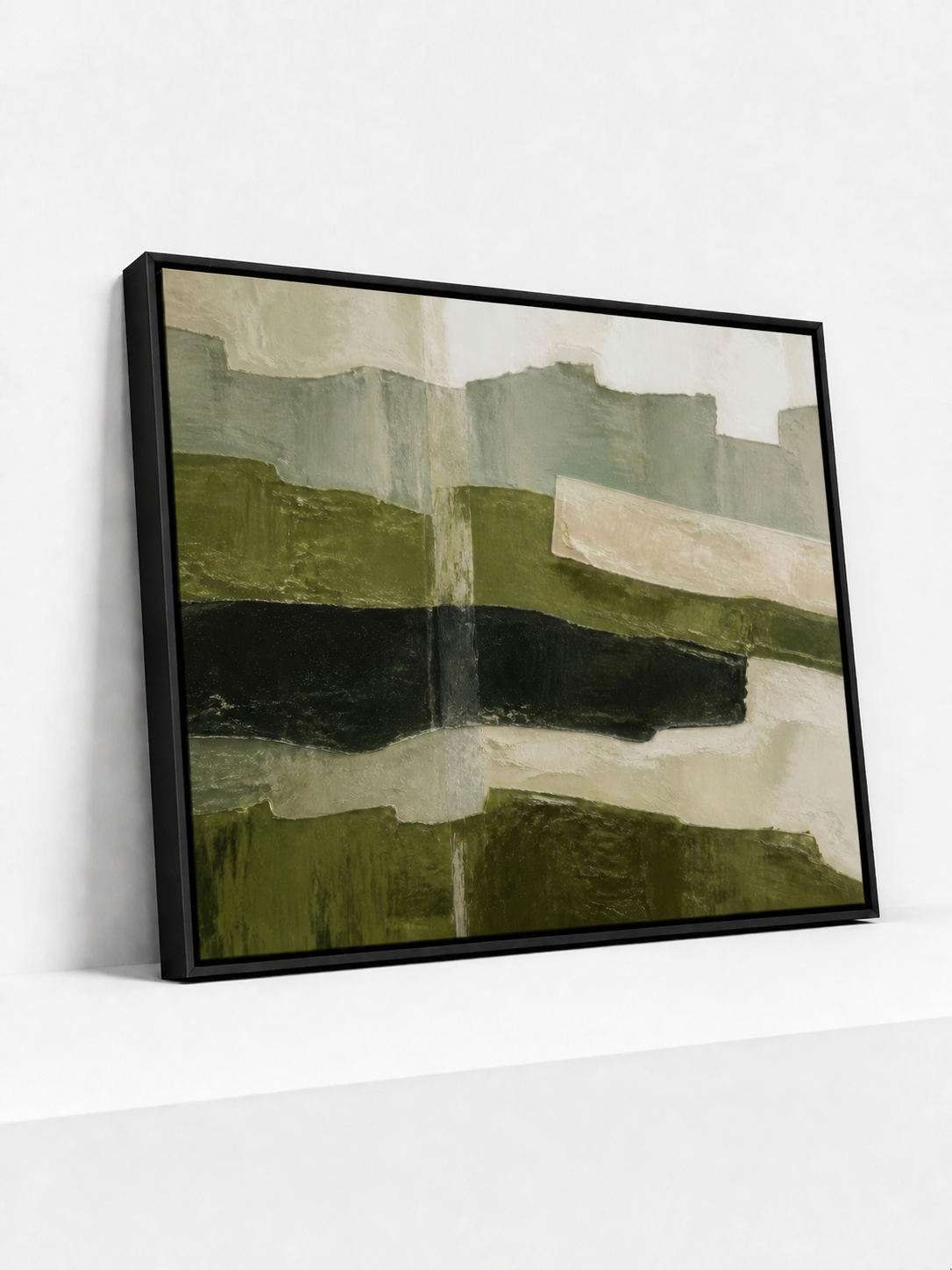 Folded Range Framed Canvas | Green Abstract Wall Art