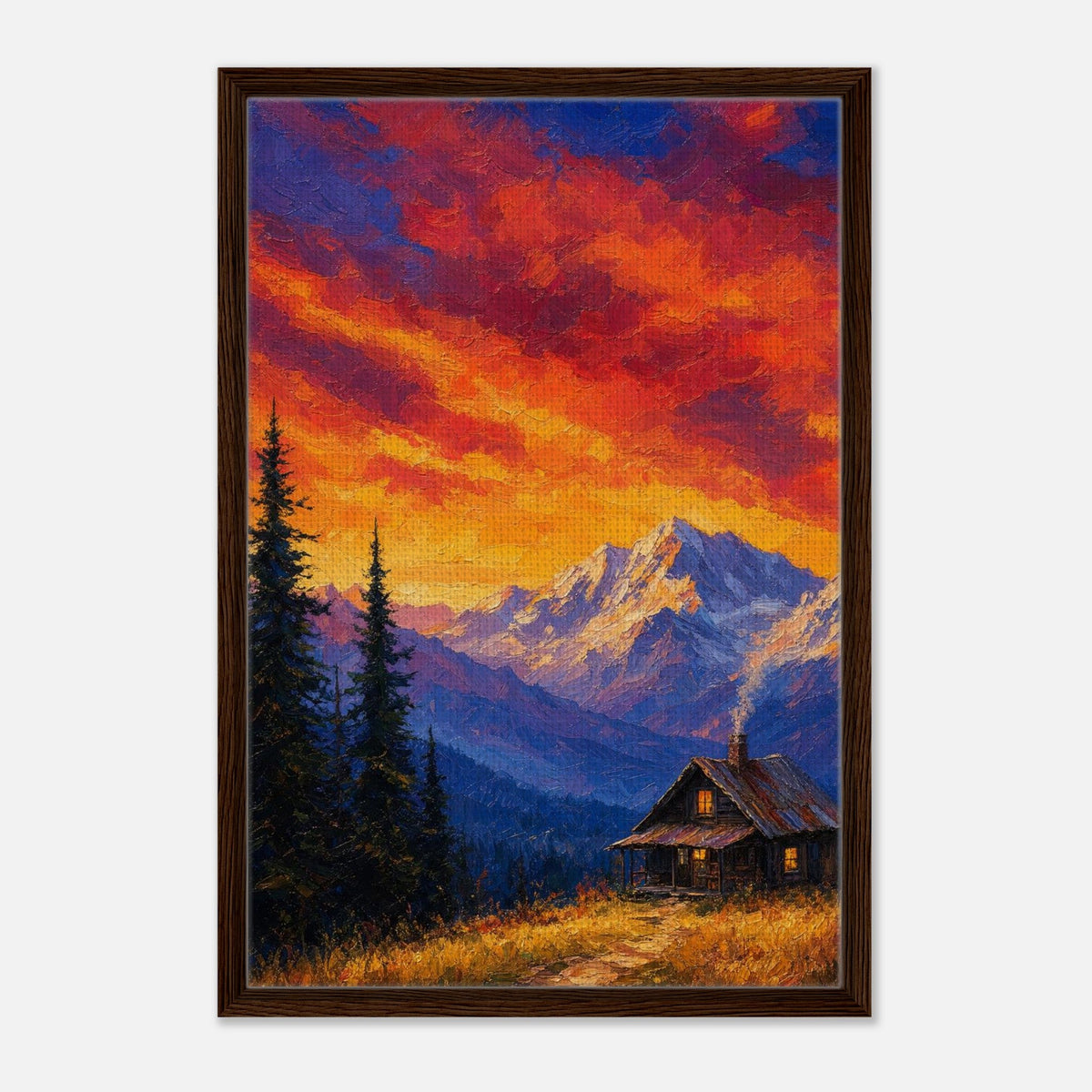 Mountain Cabin | Studio Editions Framed Canvas (Dark Wood)
