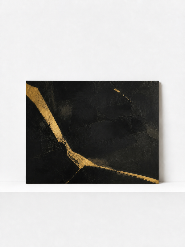 Black Fissure Canvas | Gold Abstract Wall Art