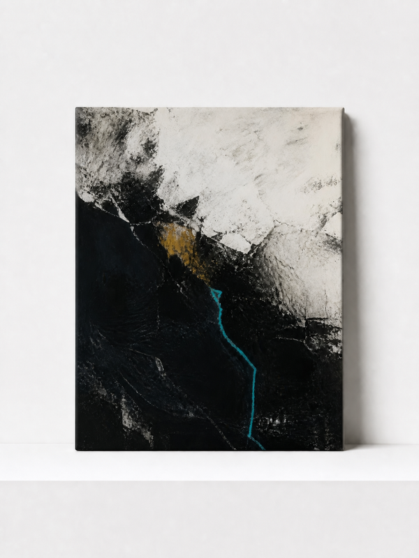 Blue Fault Canvas | Black and White Abstract Wall Art