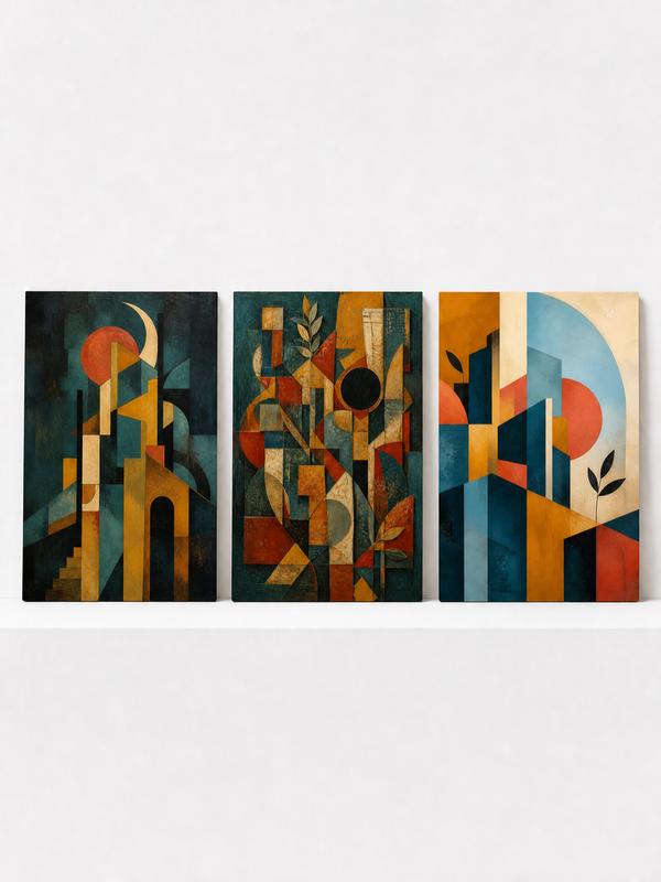 Chromatic Structure II (Middle Panel) Canvas | 3 Piece Abstract Wall Art