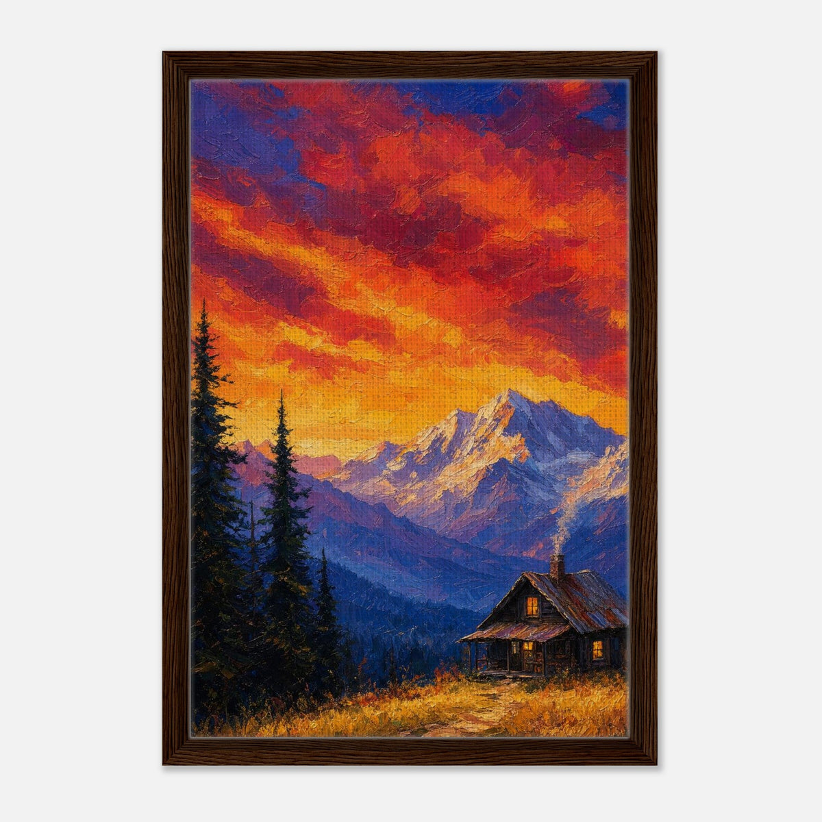Mountain Cabin | Studio Editions Framed Canvas (Dark Wood)