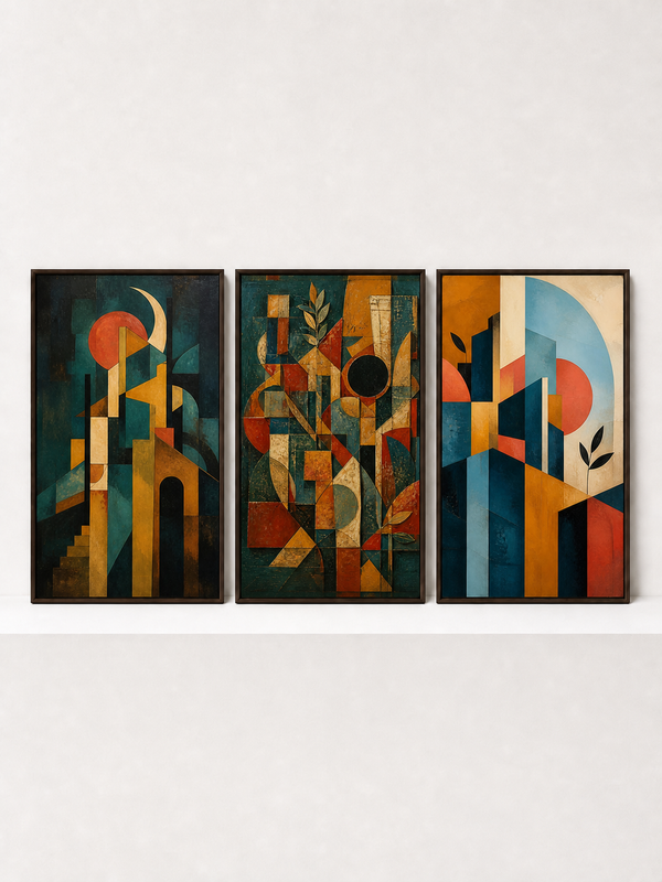 Chromatic Structure I (Left Panel) Wooden Framed | 3 Piece Abstract Wall Art