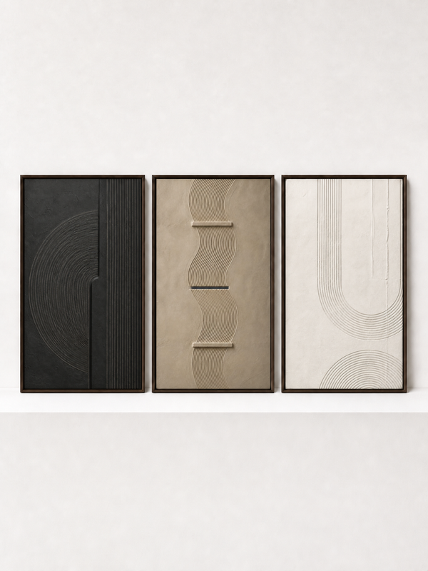Incised Field III (Right Panel) Wooden Framed | 3 Piece Abstract Wall Art