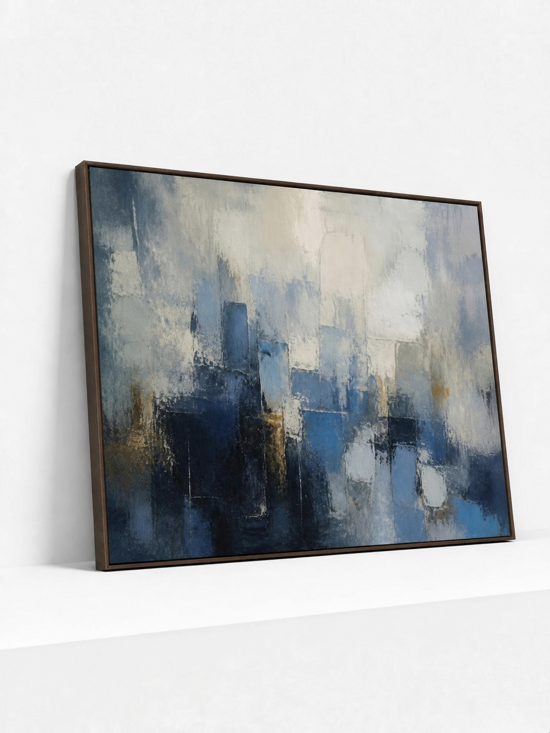 Scraped Blocks Wooden Framed | Blue Abstract Wall Art