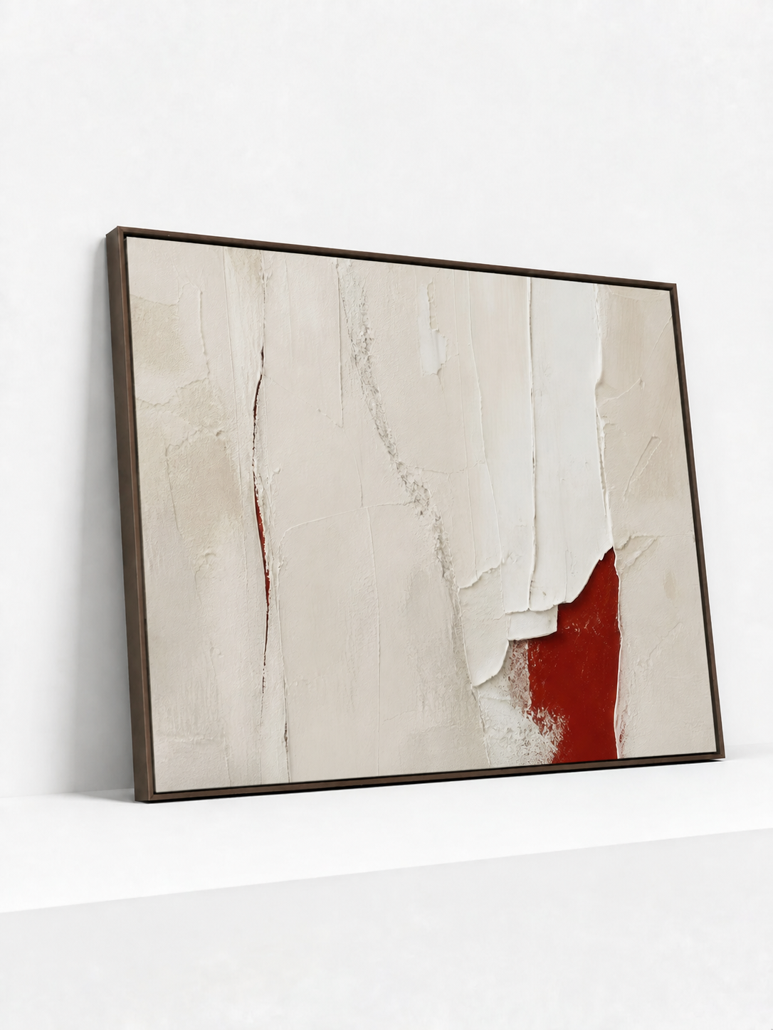Red Interruption Wooden Framed | Minimalist Abstract Wall Art