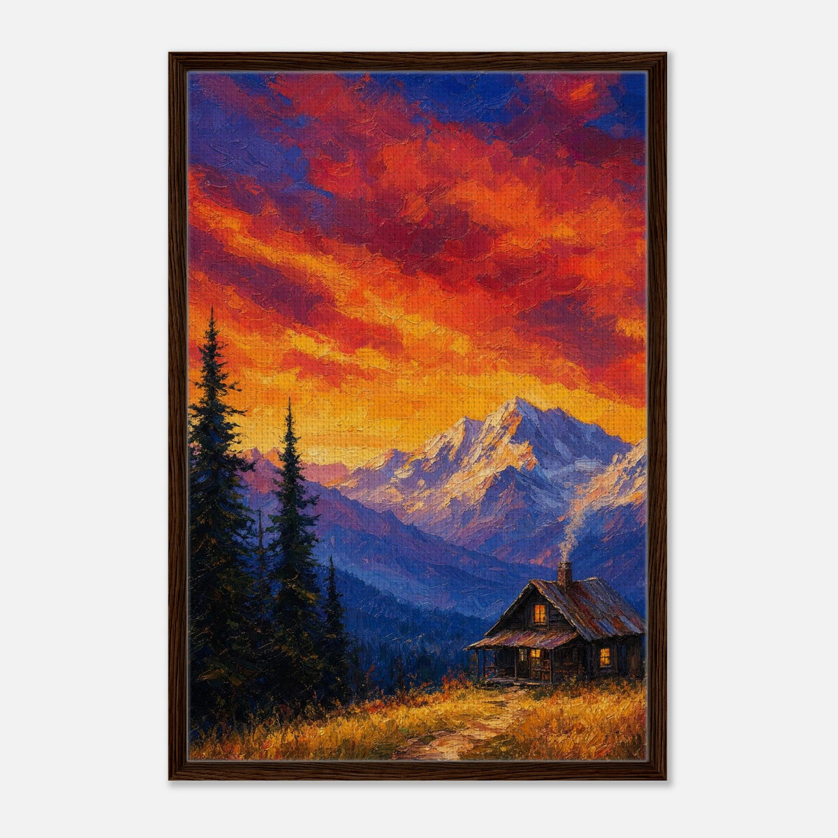 Mountain Cabin | Studio Editions Framed Canvas (Dark Wood)