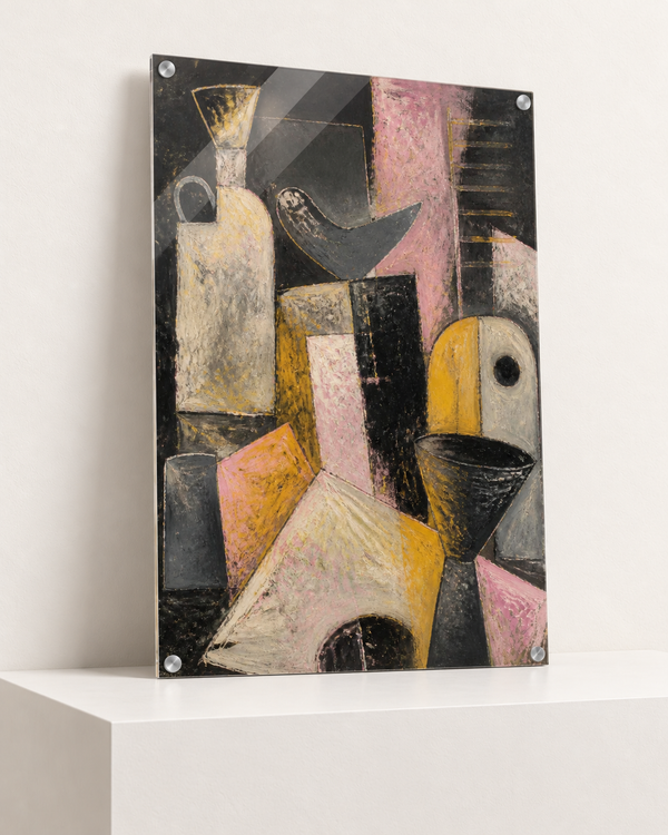 The Last Cup | Acrylic Print | 70x100 cm; 4mm acrylic, four silver corner caps, resting on raised light platform — angle