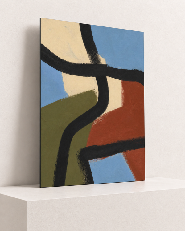 Take the Long Way | Foam Print | 70x100 cm; 5mm black PVC foam, thin unframed cut edge, resting on raised light platform — angle