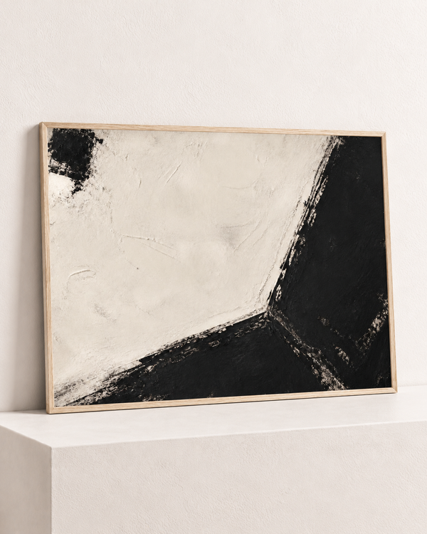 At the Corner, paper print in its natural wood frame, angle studio view