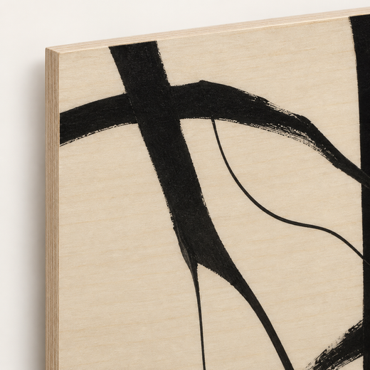Calligraphic Line | Wood Print — edge close-up