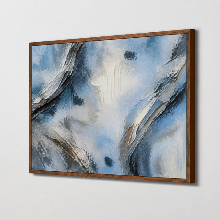 Atmospheric Shelf Wooden Framed | Blue Abstract Wall Art — detail 1