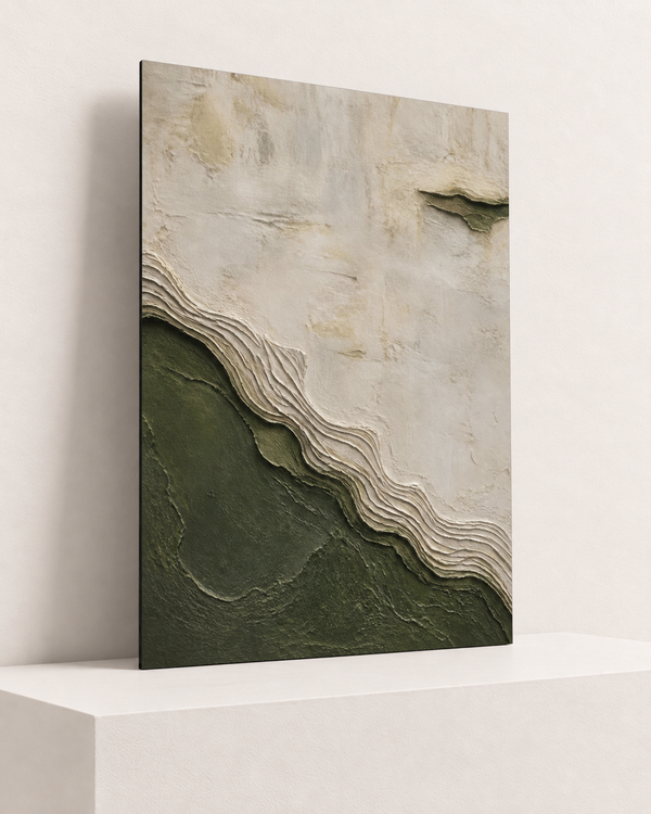 Eroded Basin | Foam Print | 70x100 cm; 5mm black PVC foam, thin unframed cut edge, resting on raised light platform — angle