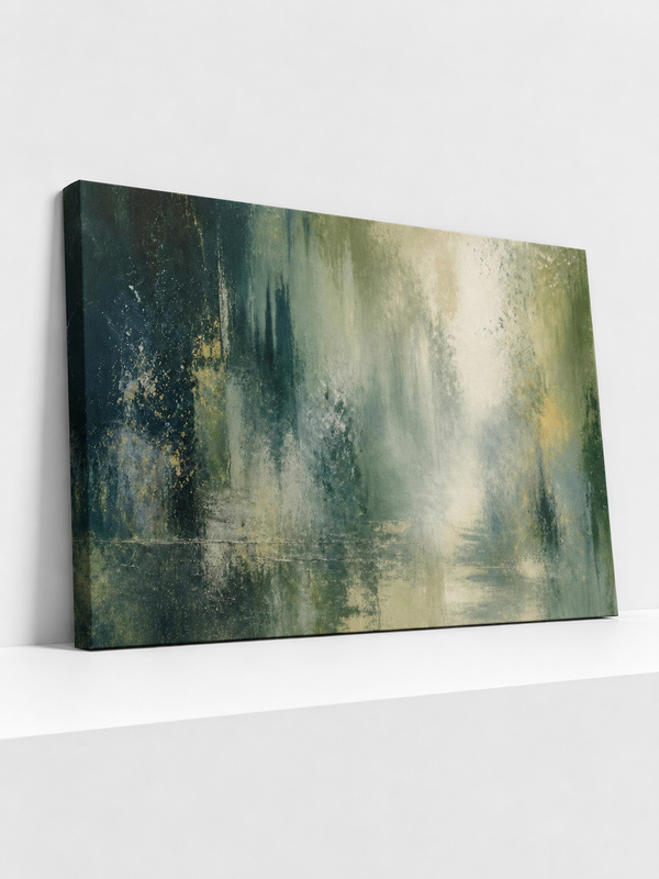 Forest After Rain Canvas100x70cm largest,4cm profile, neutral studio shelf resting angle catalogue card