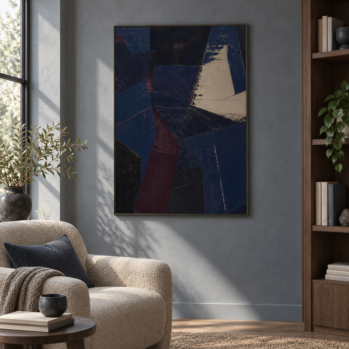 Blue collection artwork in a room