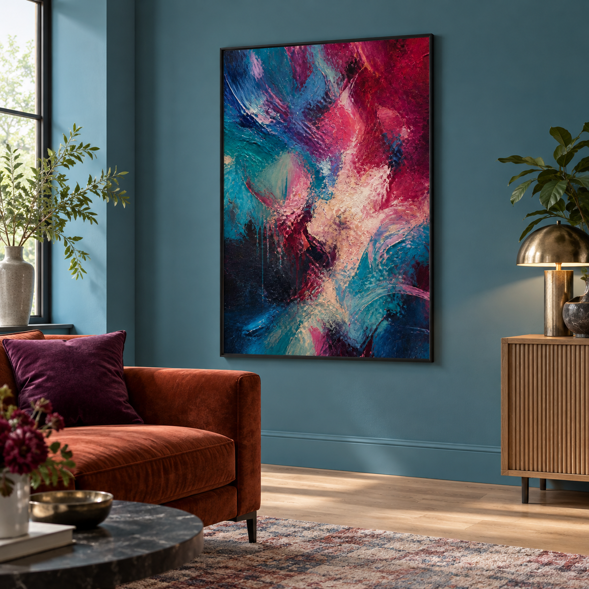 Colorful collection — Electric Weather in a room, 70x100 cm Metal Framed Print