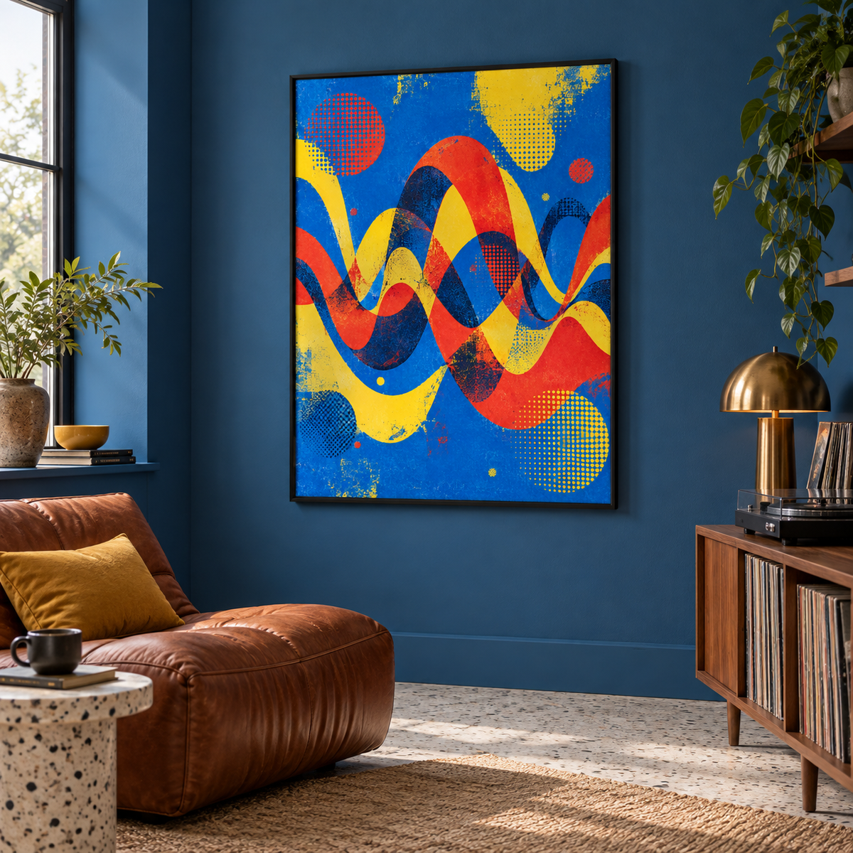 Abstract Pop Art artwork in a room