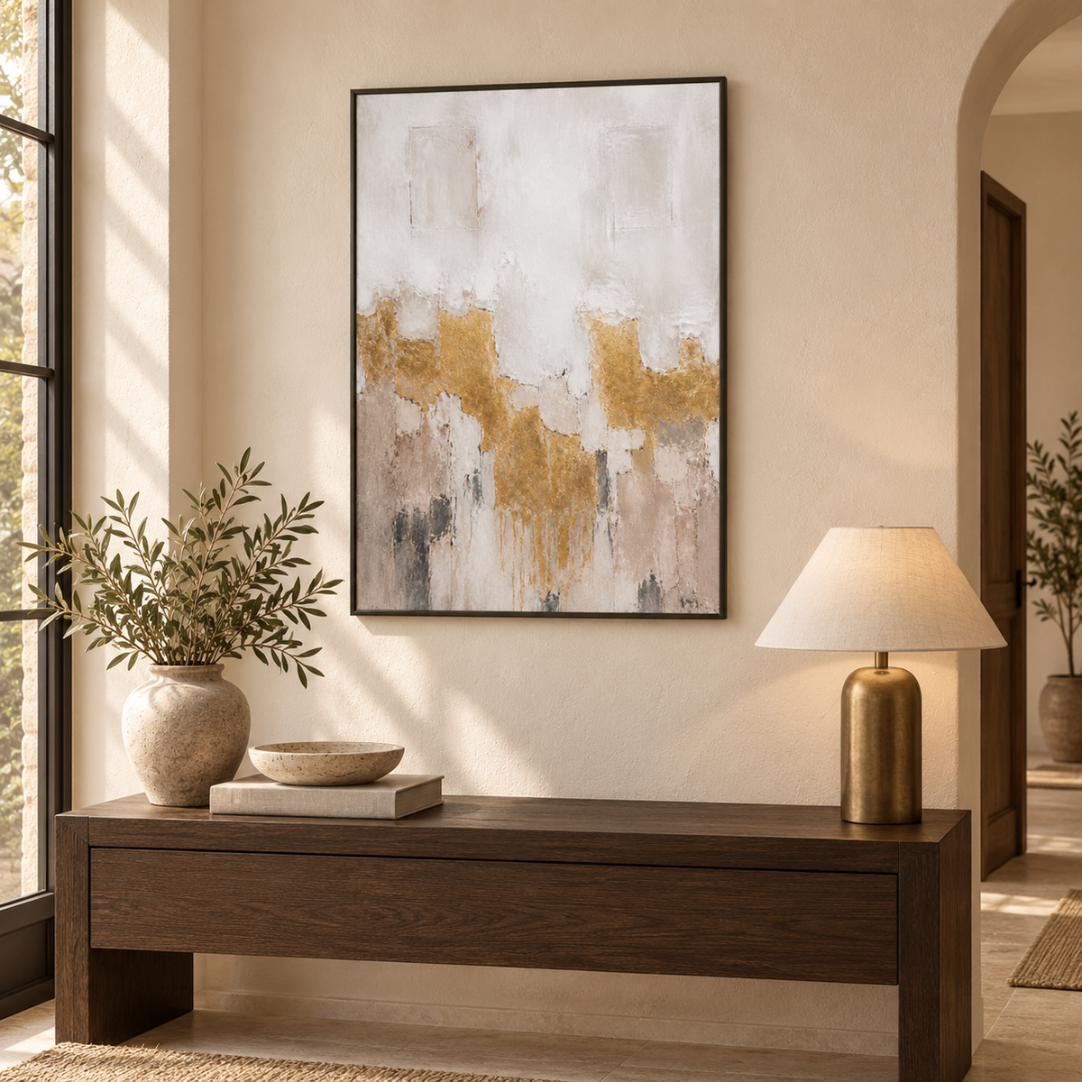 Gold artwork in a room