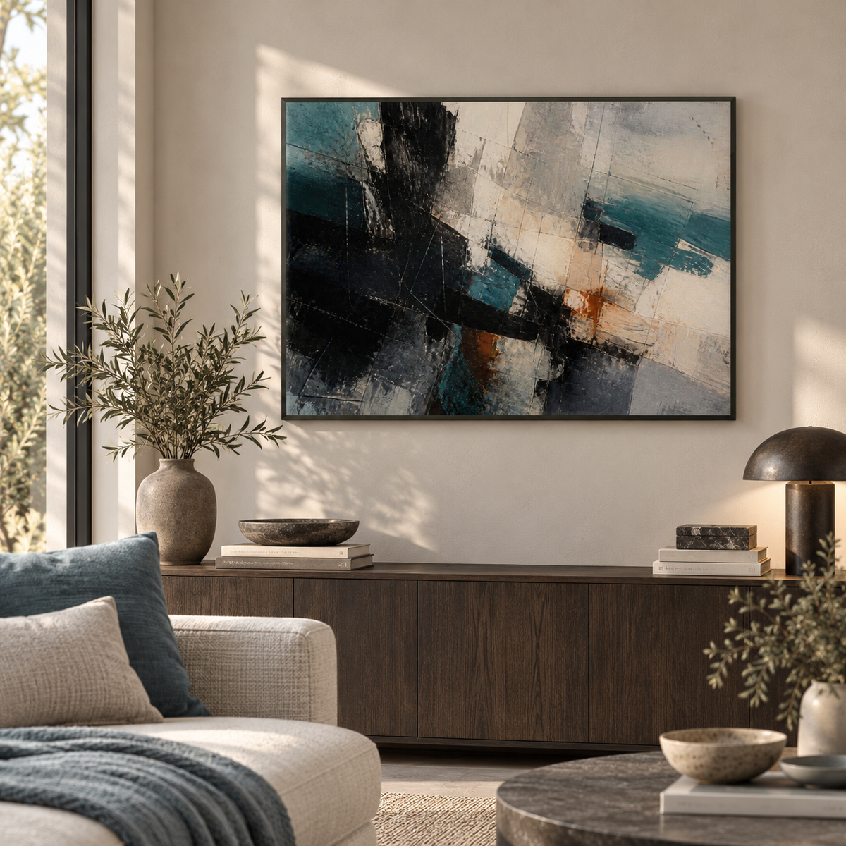 Metal Framed artwork in a room