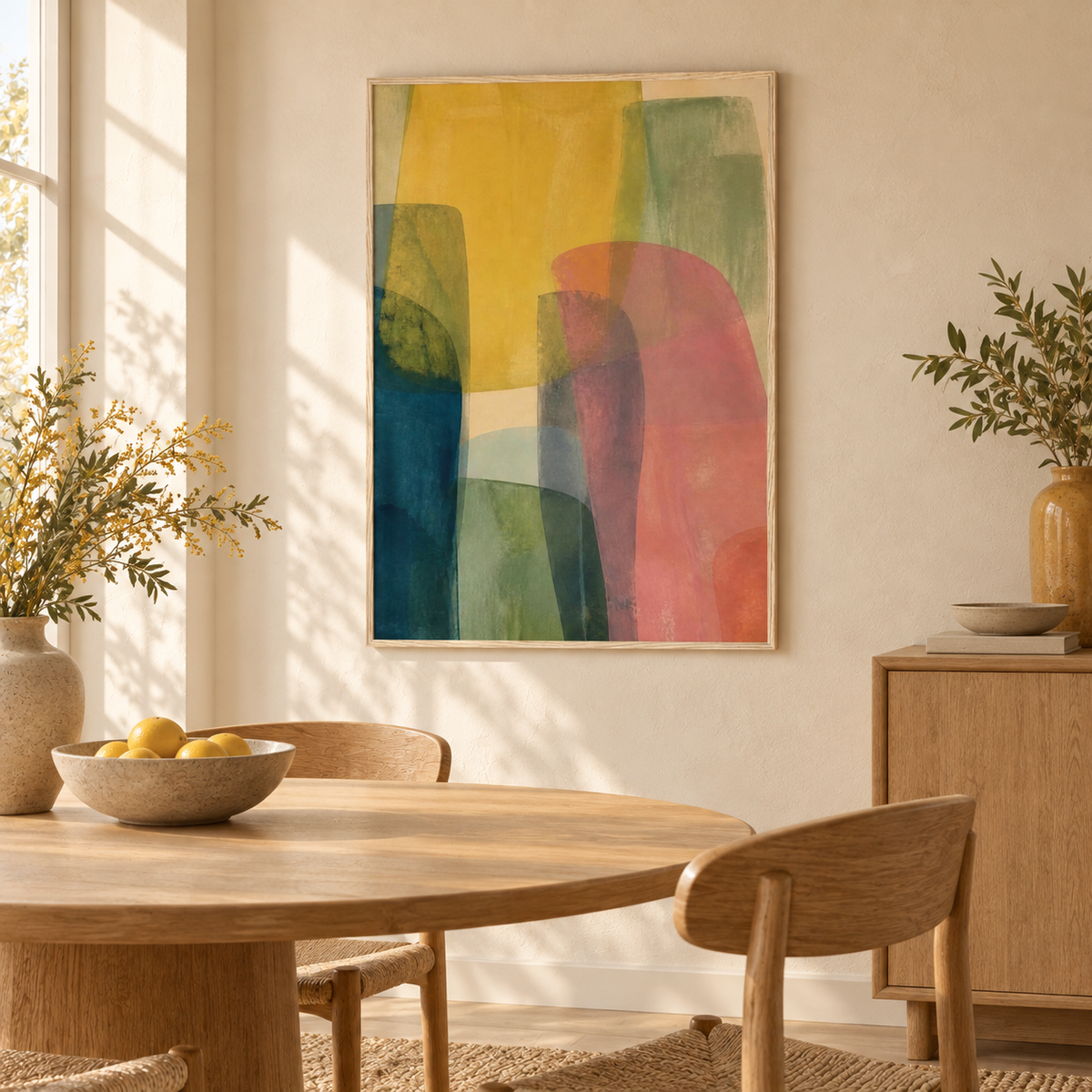 Wood Framed artwork in a room