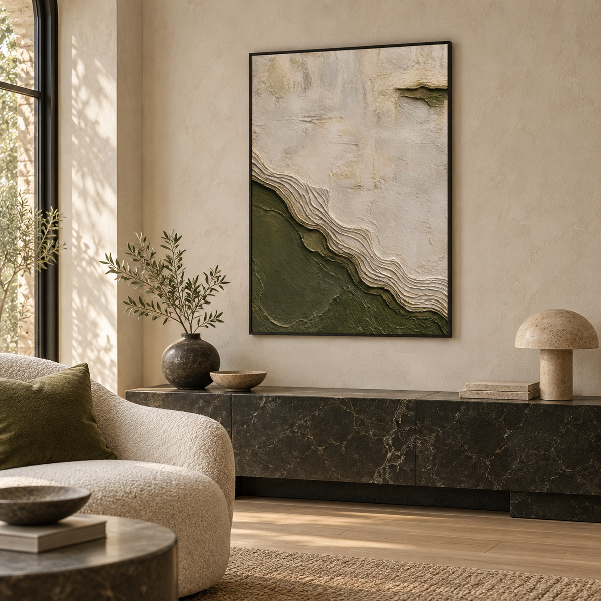 Textured collection — Eroded Basin in a room, 70x100 cm Metal Framed Print