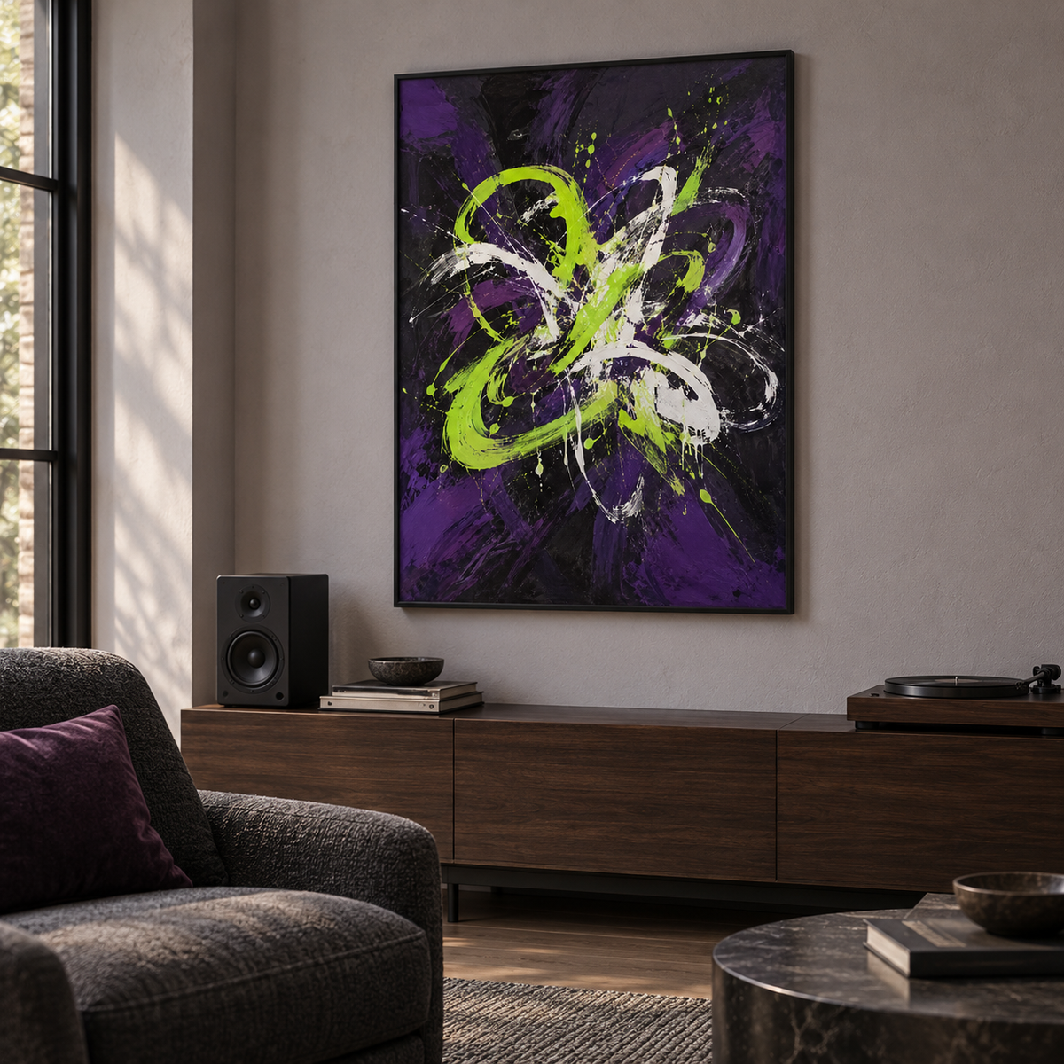 Noise Bloom artwork displayed in an interior