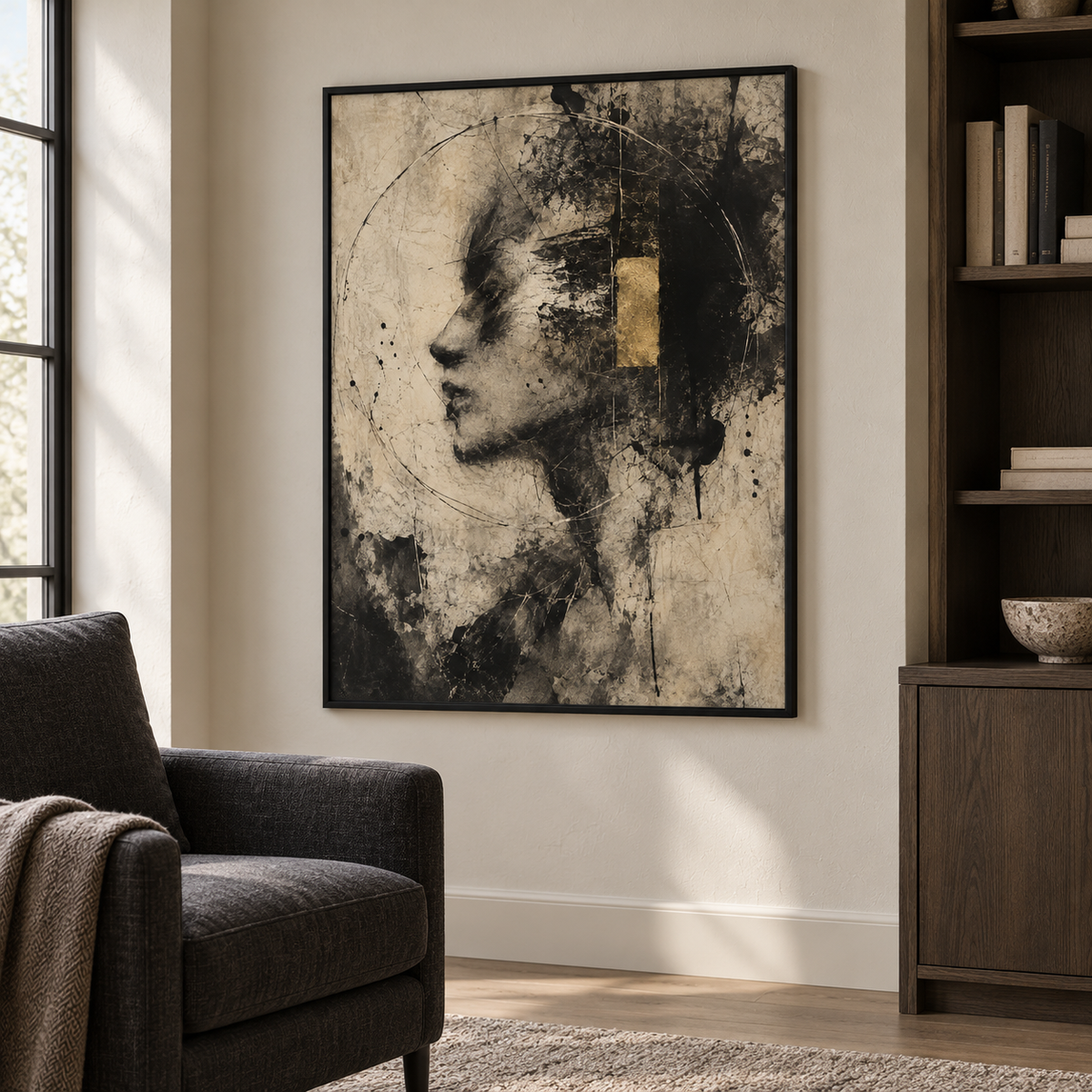 The Unwritten Face artwork displayed in an interior