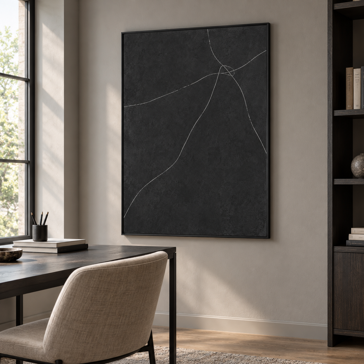 Threaded Silence artwork displayed in an interior