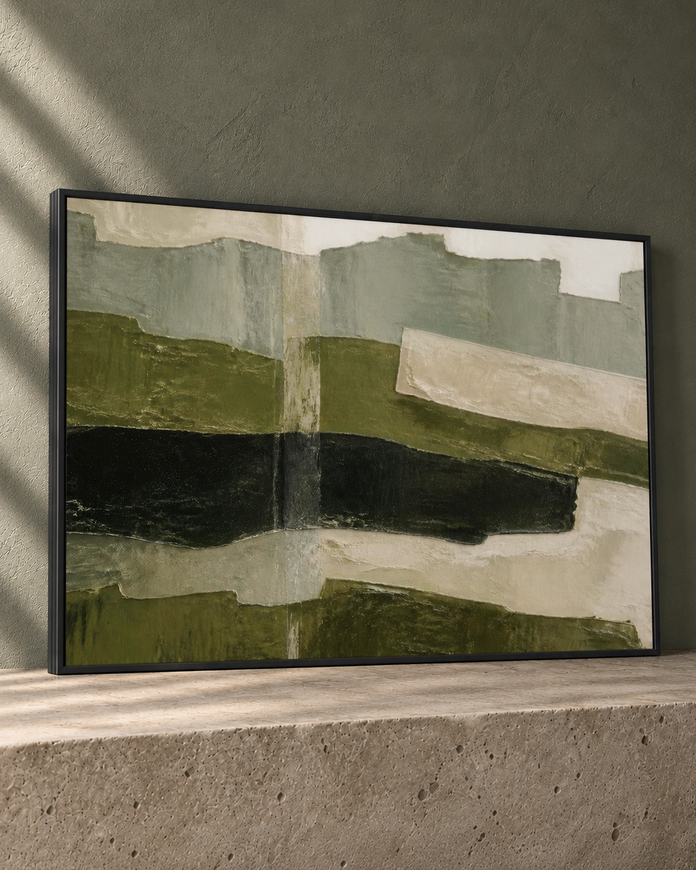 folded range metal framed green abstract wall art — angle view