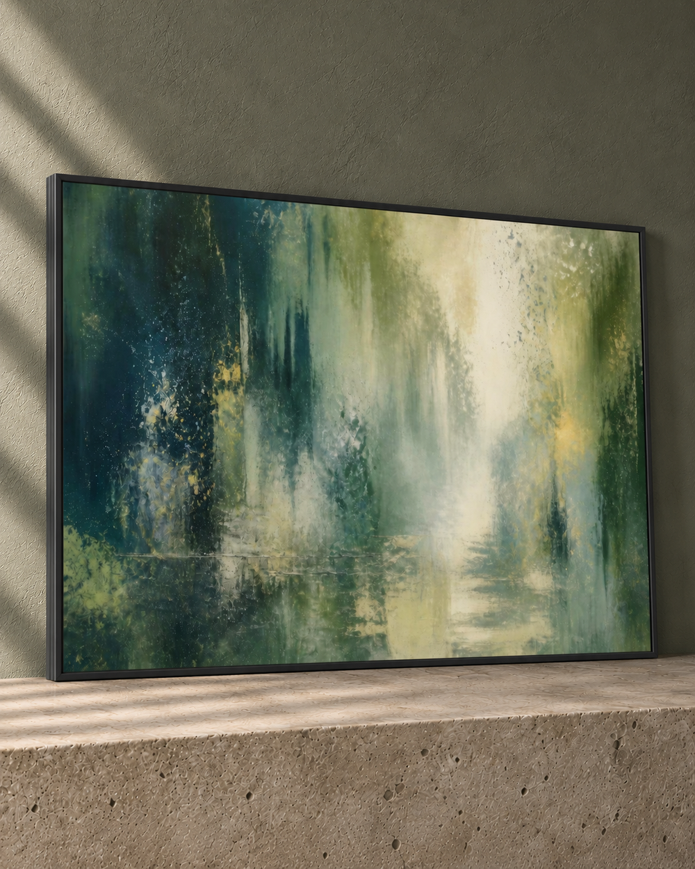 forest after rain metal framed green abstract wall art — angle view
