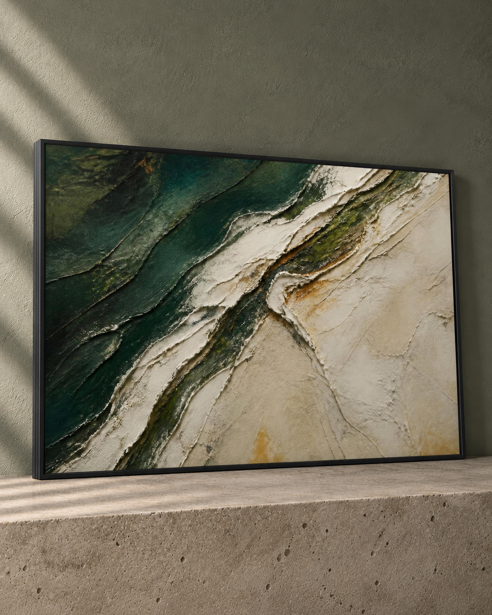 tidal fault metal framed green abstract wall art — angle view