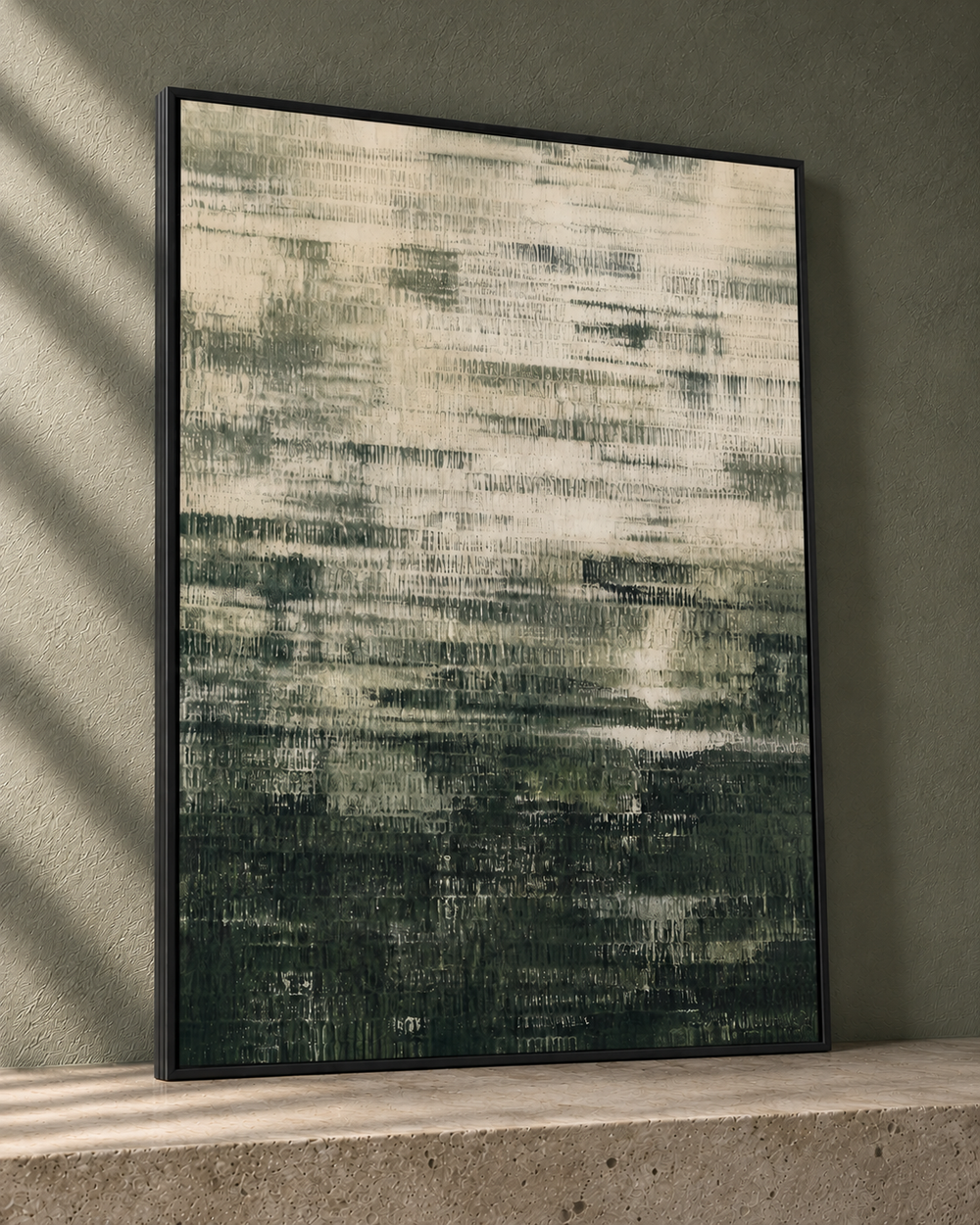 woven descent metal framed green abstract wall art — angle view