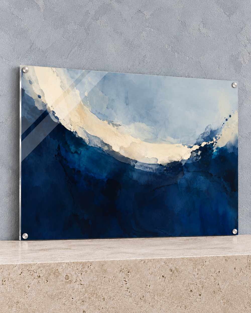 blue undertow acrylic print — angle view