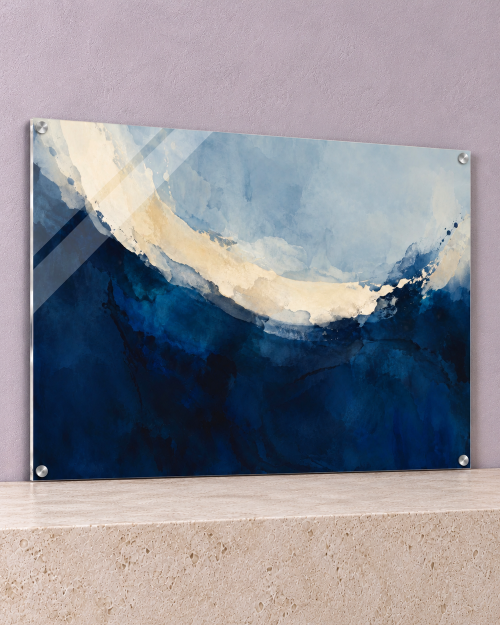 blue undertow acrylic print — angle view