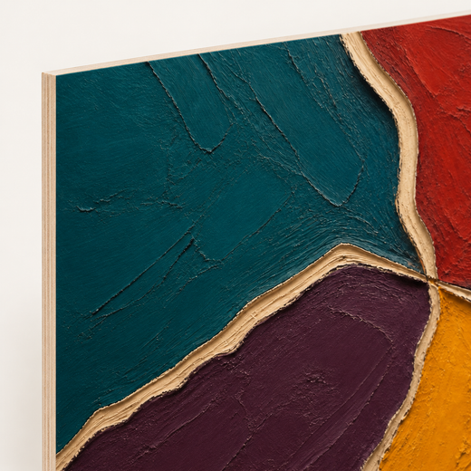 Four Colours Meet | Wood Print — edge close-up