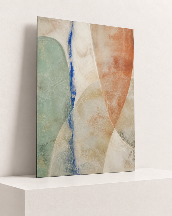 Mineral Air | Foam Print | 70x100 cm; 5mm black PVC foam, thin unframed cut edge, resting on raised light platform — angle