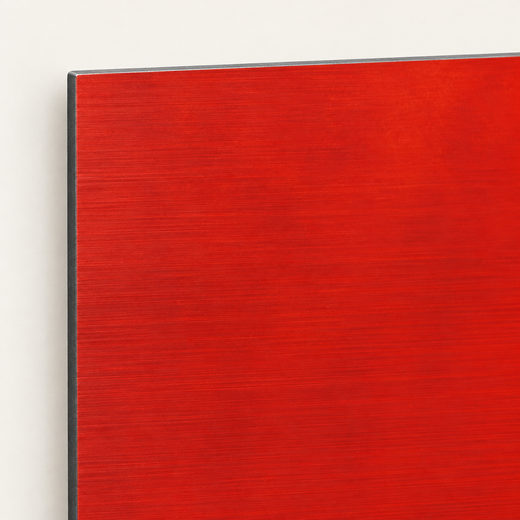 A Little Red | Brushed Aluminum Print — edge close-up