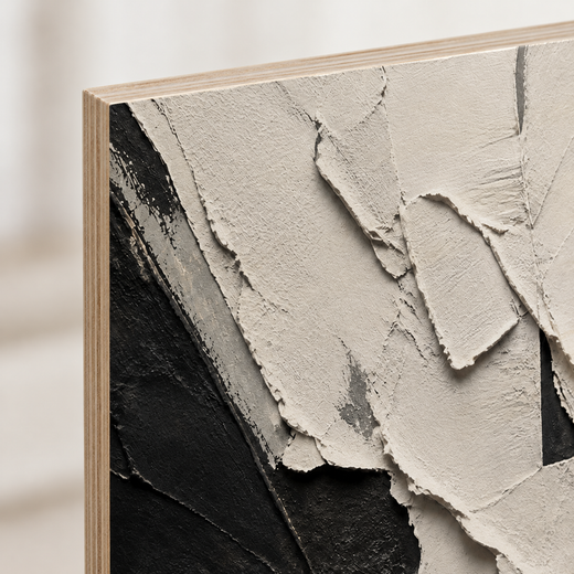 White Over Black | Wood Print — edge close-up