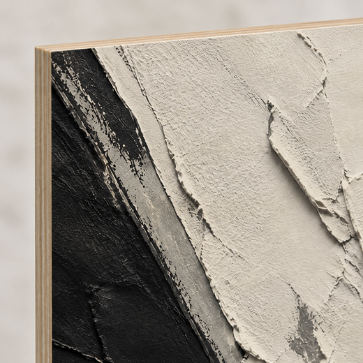 White Over Black | Wood Print — edge close-up