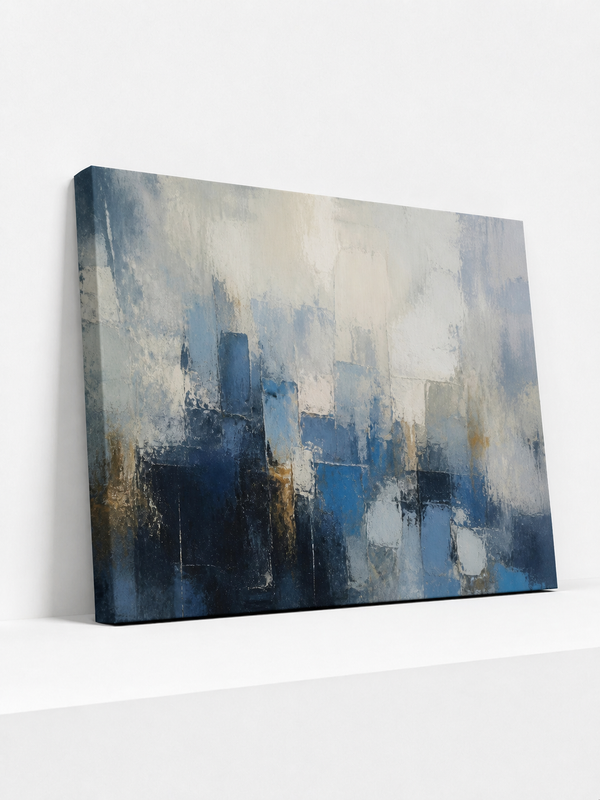 Scraped Blocks Canvas | Blue Abstract Wall Art